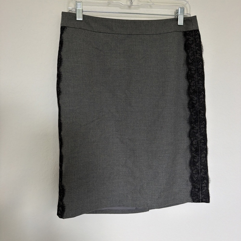 Ann Taylor Loft Lined Women's Skirt Gray w Black Lace Racing Stripes Sz 6